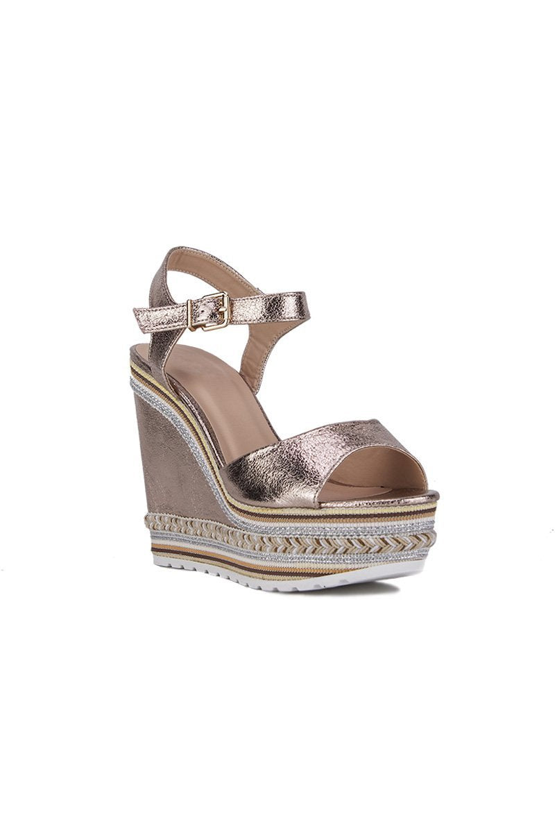 Nikki Rose Gold Metallic Aztec Wedges