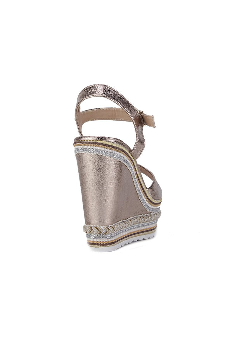 Nikki Rose Gold Metallic Aztec Wedges