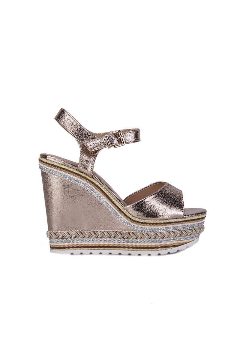 Nikki Rose Gold Metallic Aztec Wedges