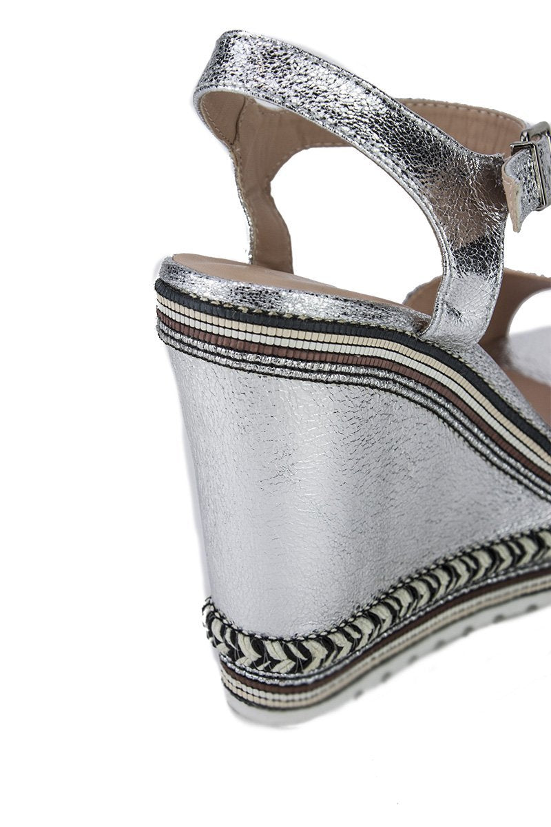 Nikki Silver Metallic Aztec Wedges