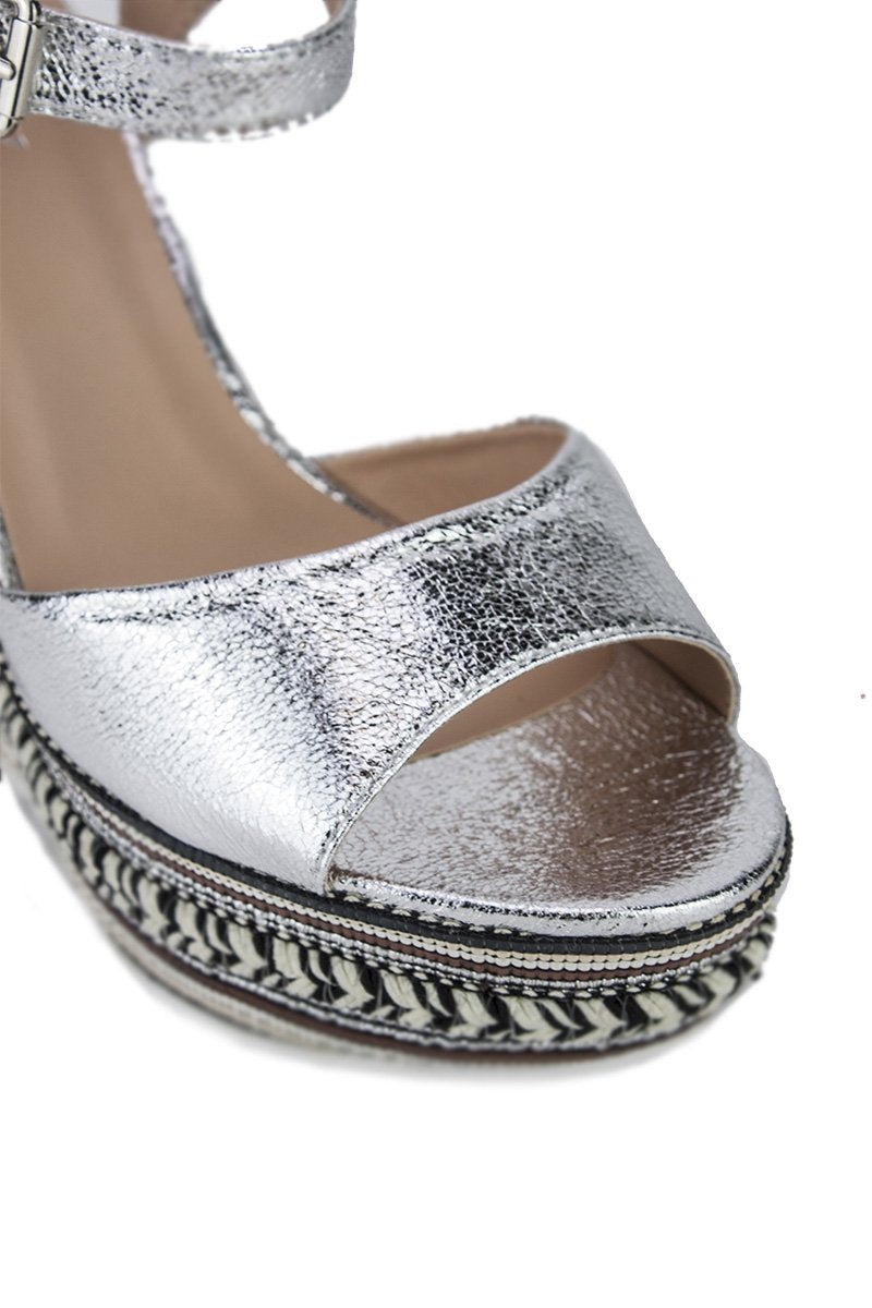 Nikki Silver Metallic Aztec Wedges