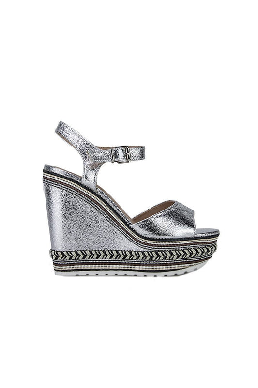 Nikki Silver Metallic Aztec Wedges