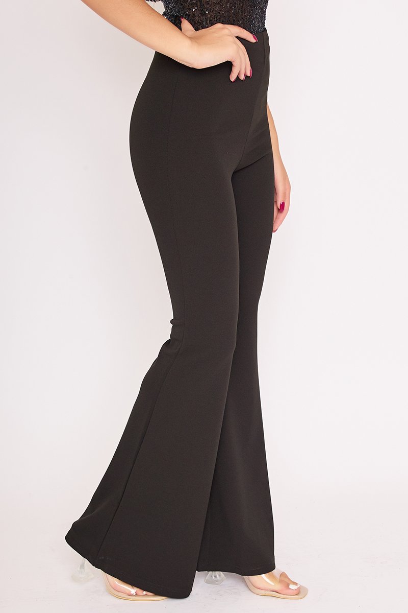 Nola Black High Waisted Flared Leg Trousers