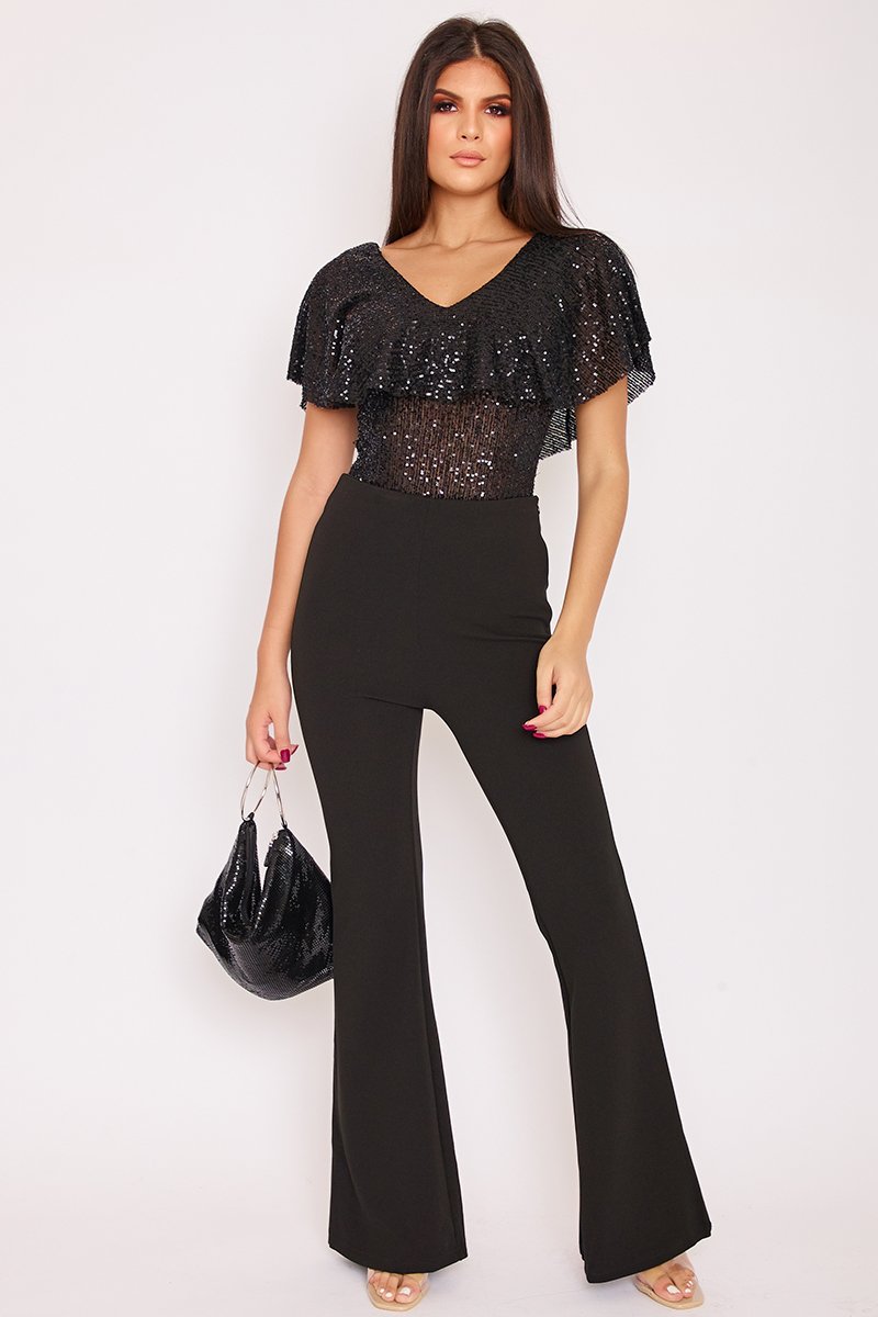 Nola Black High Waisted Flared Leg Trousers