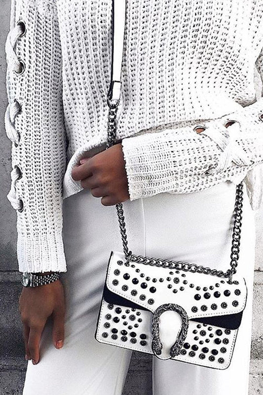 Olive White Hardware Shoulder Bag