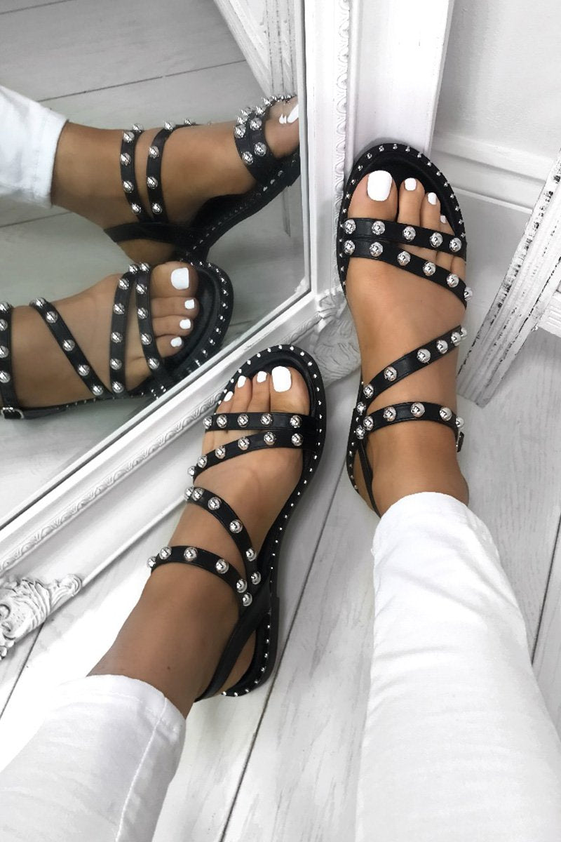 Olivia Black Studded Strap Sandals