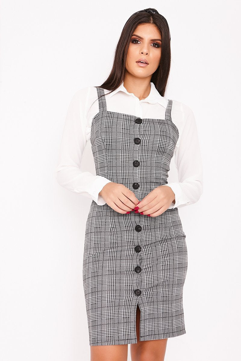 Paloma Black Checked Button Through Bodycon Dress