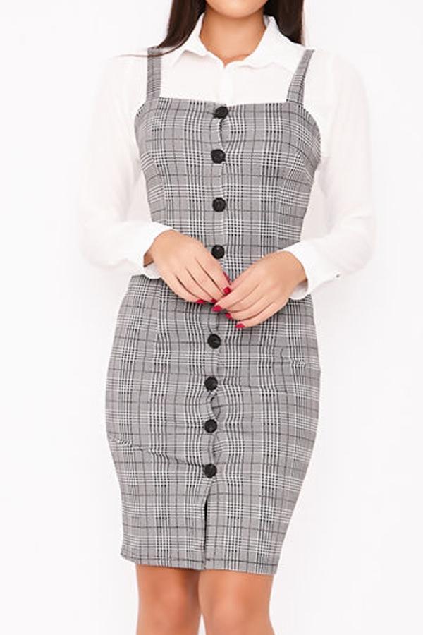 Paloma Black Checked Button Through Bodycon Dress