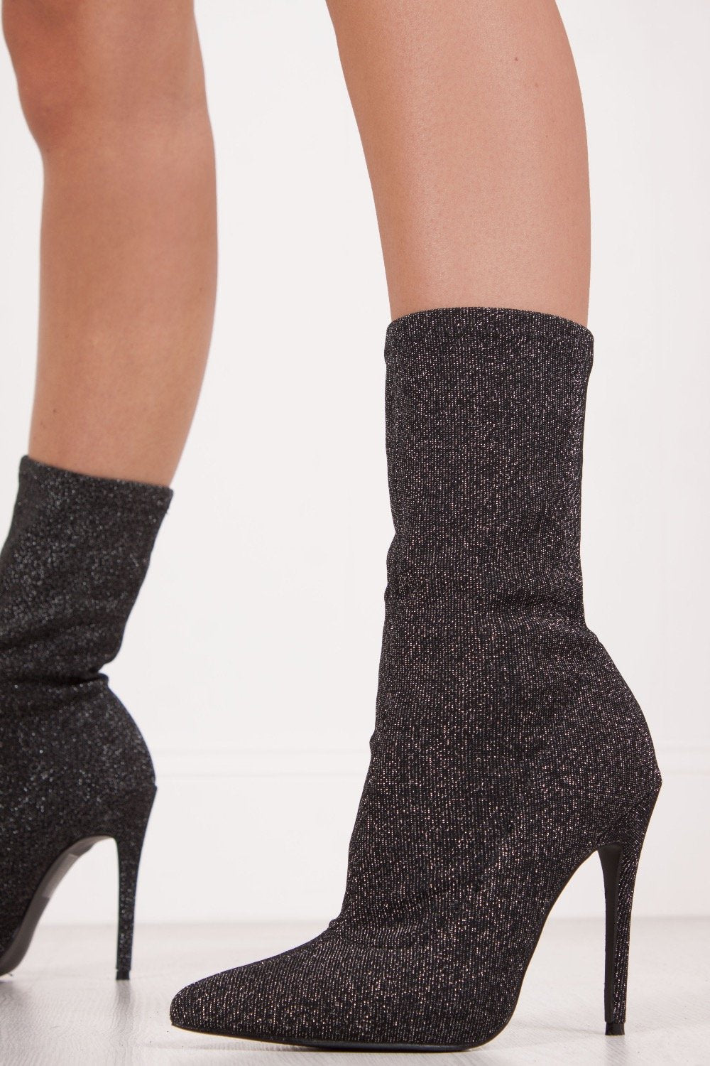 Paloma Black Glitter Stiletto Sock Boots