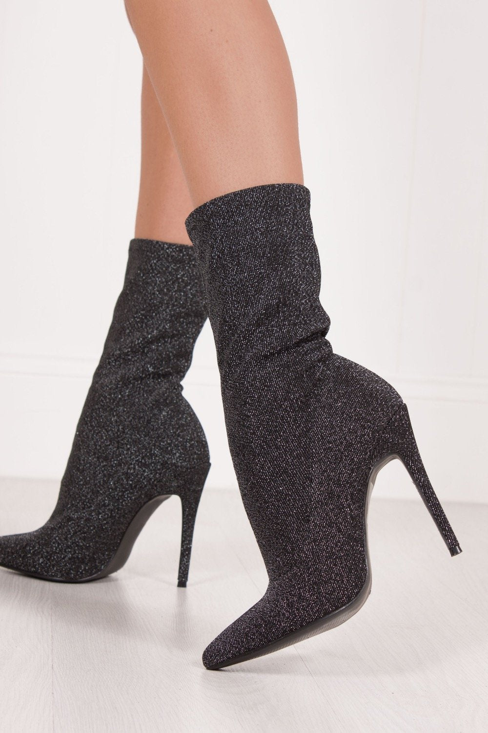 Paloma Black Glitter Stiletto Sock Boots