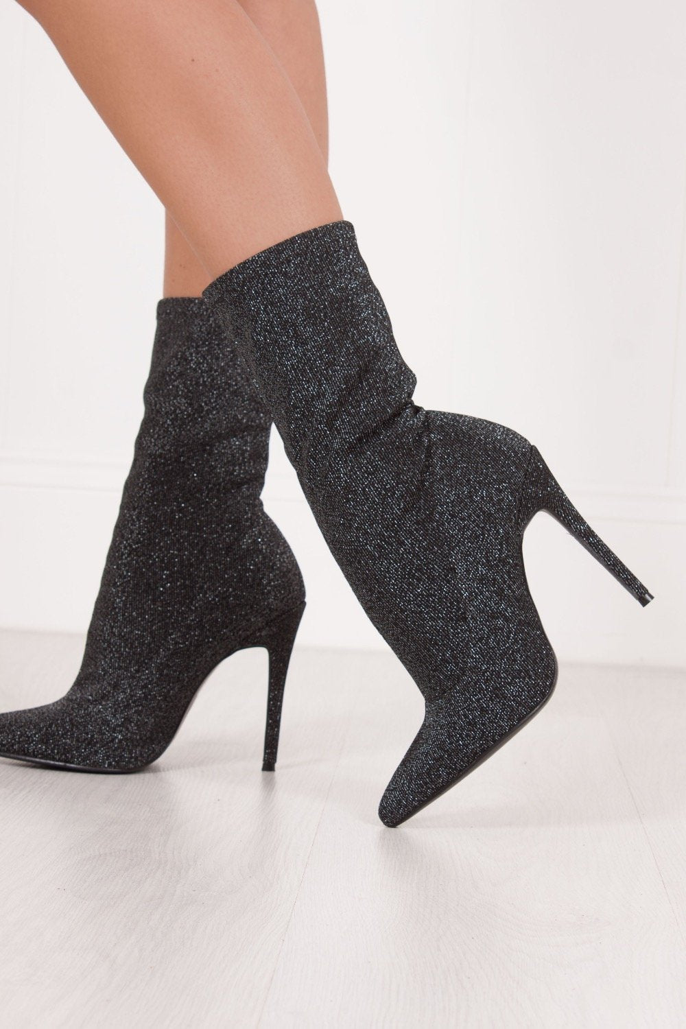 Paloma Black Glitter Stiletto Sock Boots