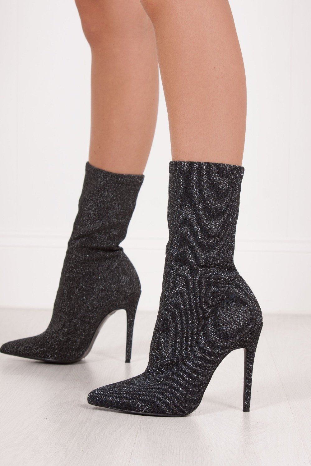 Paloma Black Glitter Stiletto Sock Boots