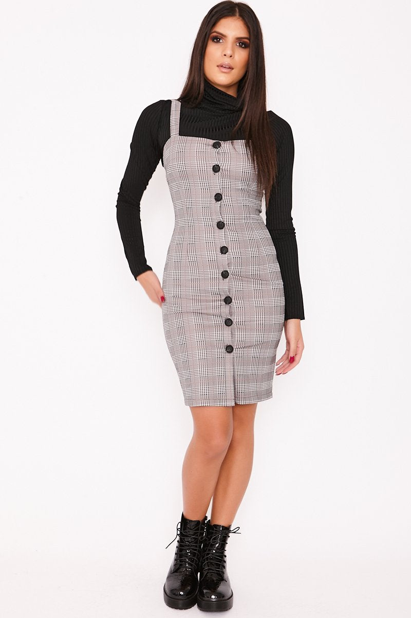 Paloma Light Grey Checked Button Through Bodycon Dress