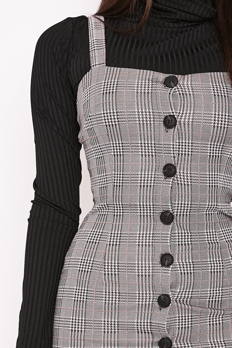 Paloma Light Grey Checked Button Through Bodycon Dress