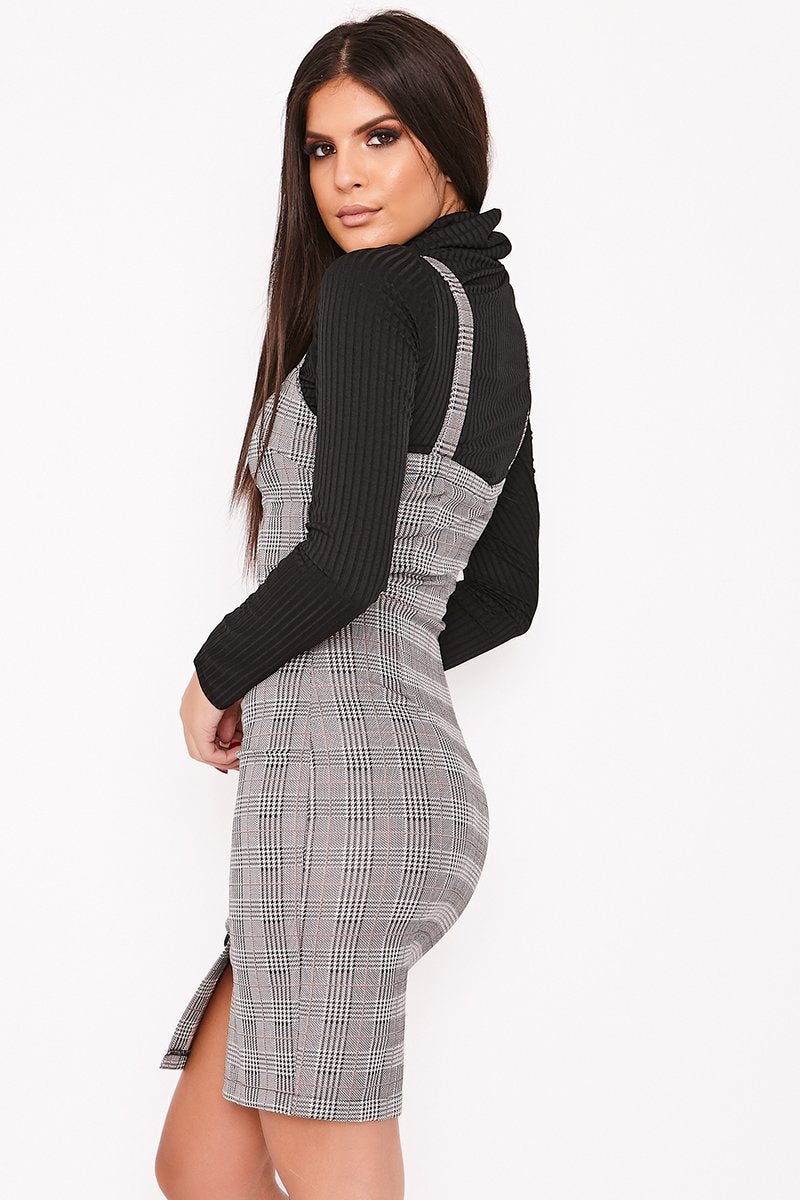 Paloma Light Grey Checked Button Through Bodycon Dress