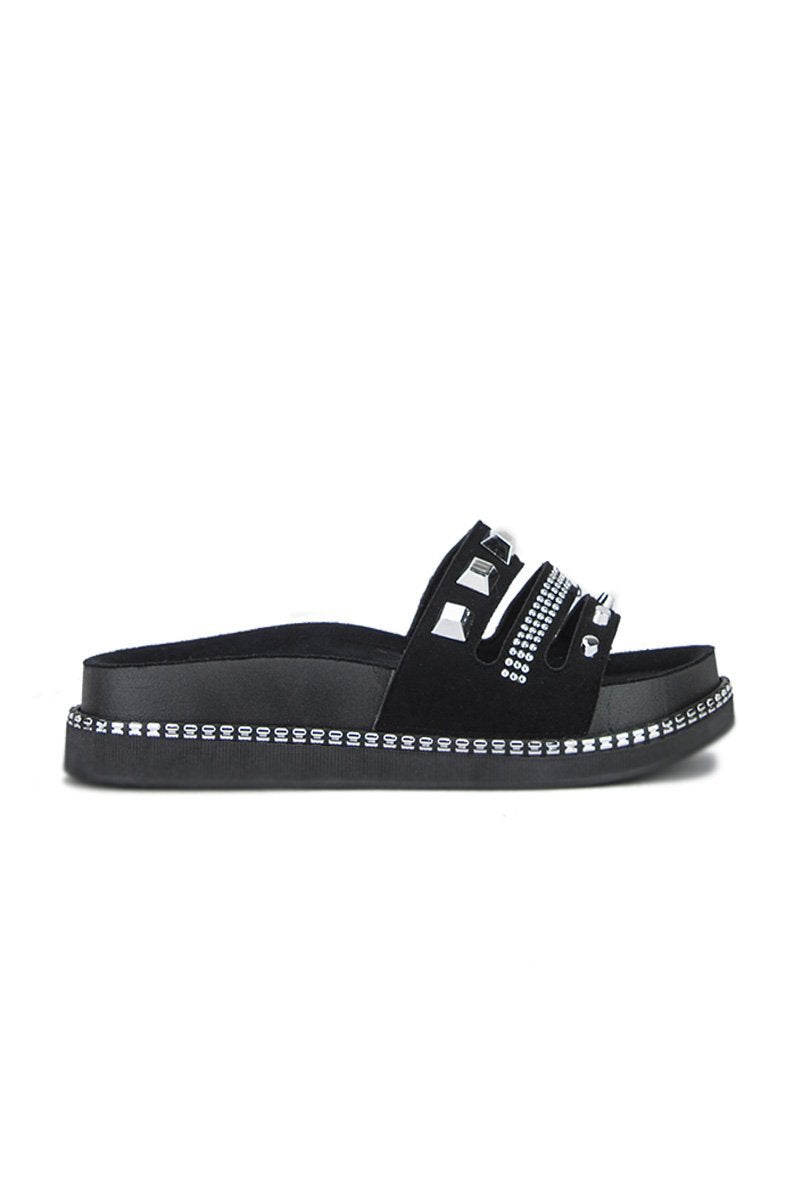 Pella Black Stud Sliders With Silver Detail