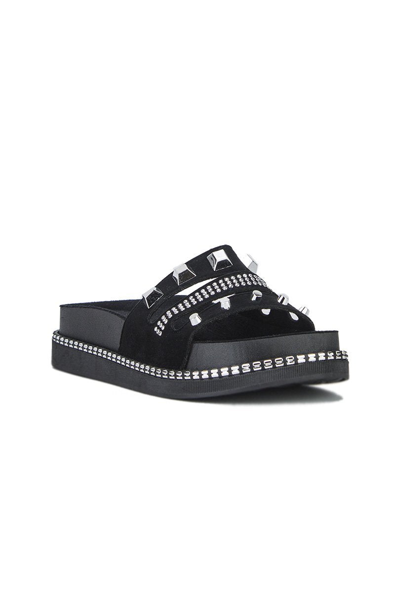 Pella Black Stud Sliders With Silver Detail