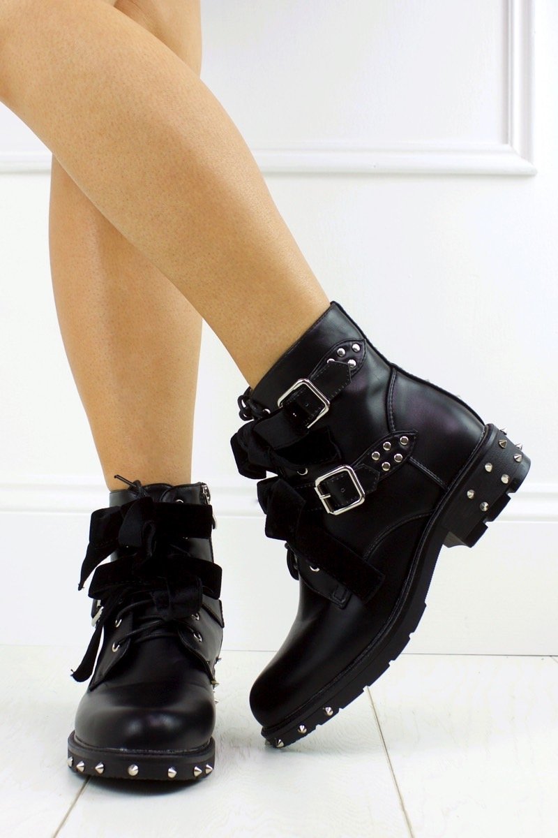 Perla Black Faux Leather Biker Boots