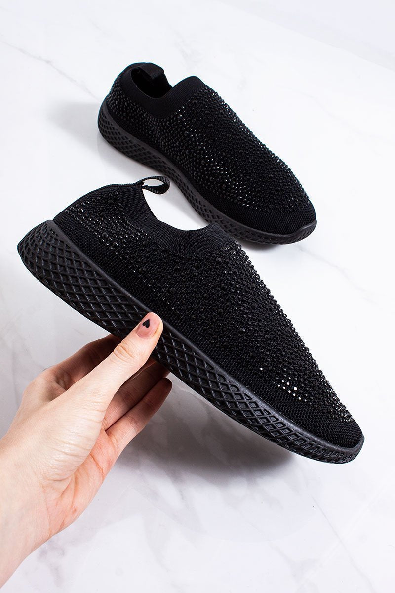 Pippa Black Crystal Detail Sock Trainers