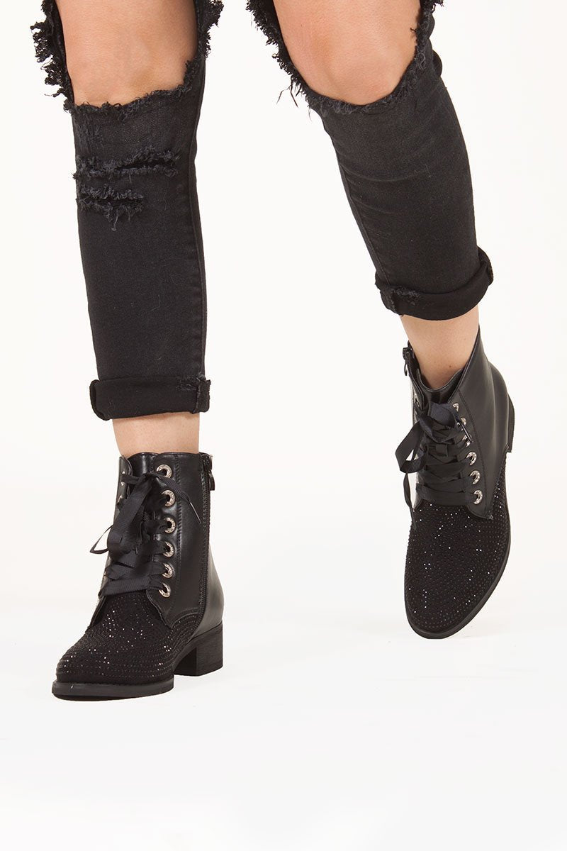 Pippa Black Diamante Toe Ankle Boots