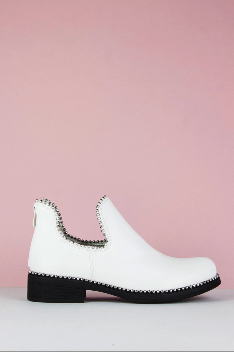 Pixie White Cut Out Stud Ankle Chelsea Boots