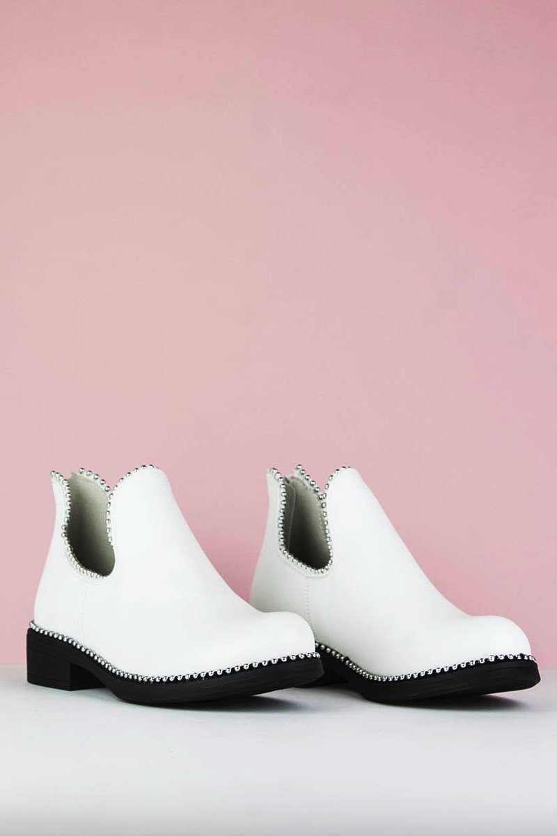 Pixie White Cut Out Stud Ankle Chelsea Boots