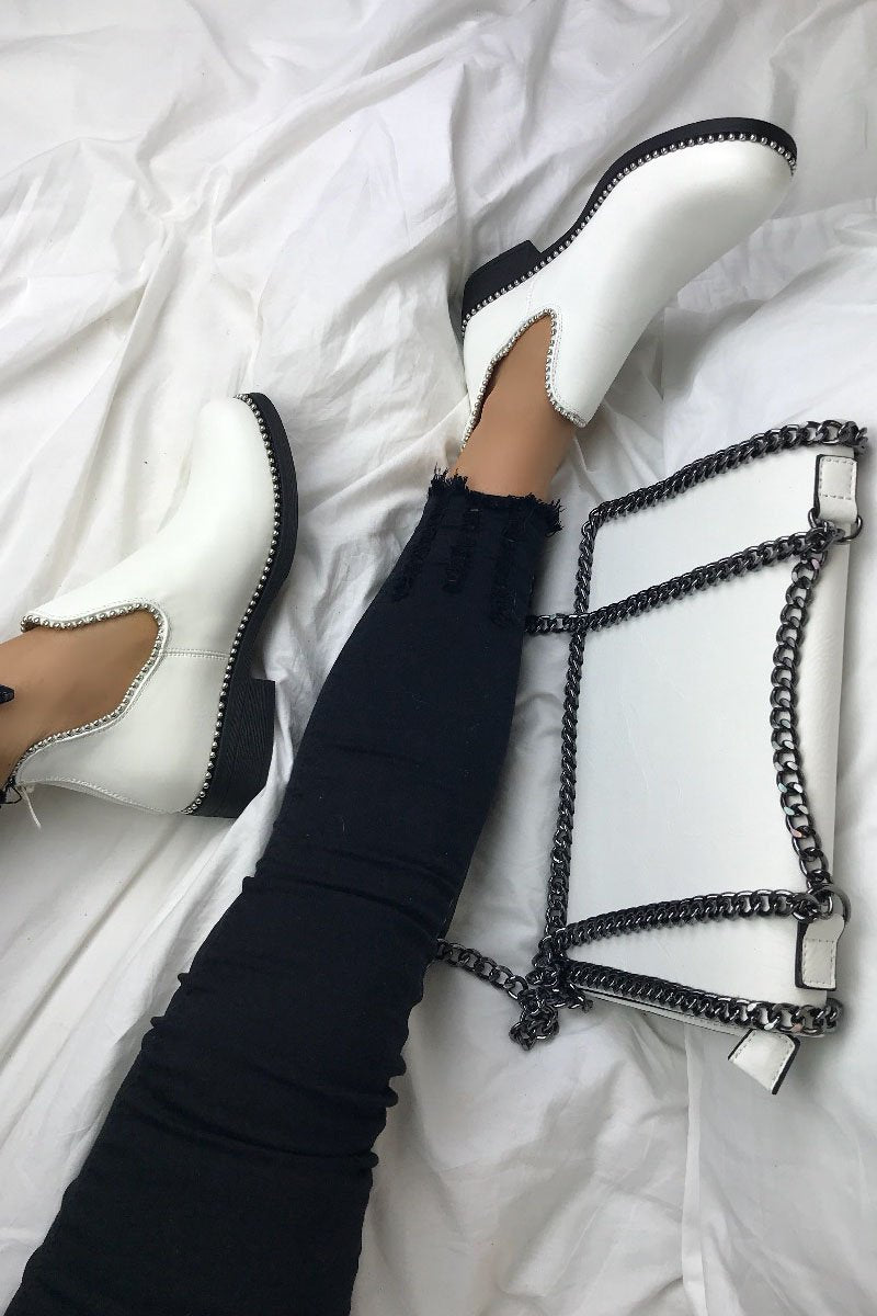 Pixie White Cut Out Stud Ankle Chelsea Boots