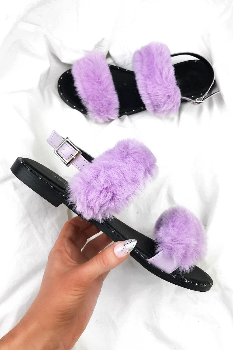 Poppy Purple Fluffy Stud Sandals