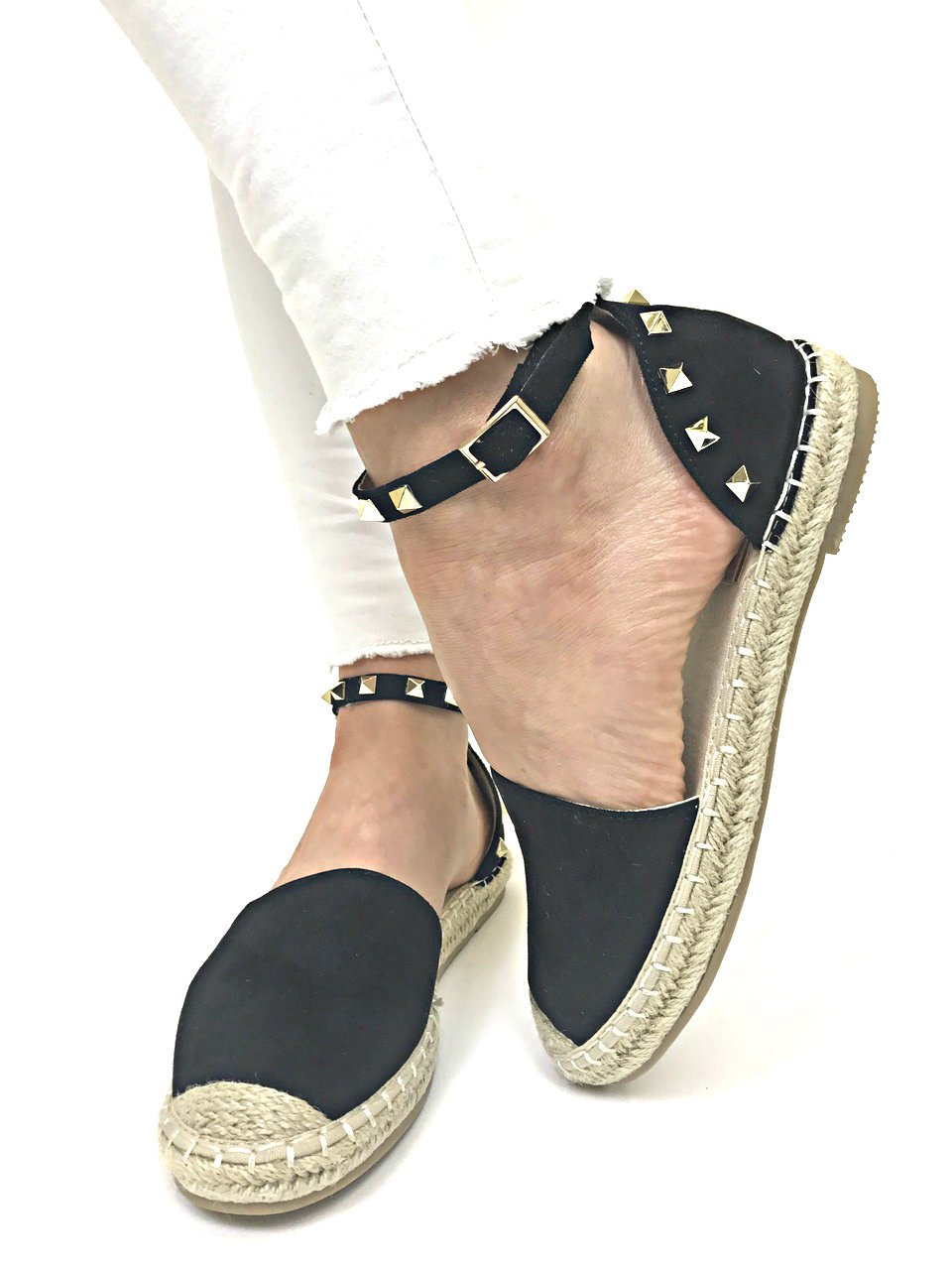 Portia Black Stud Espadrilles