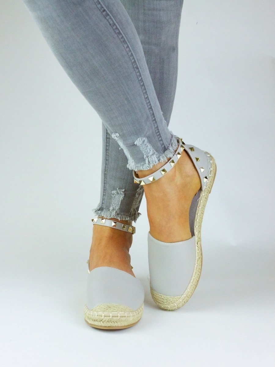 Portia Grey Stud Espadrilles