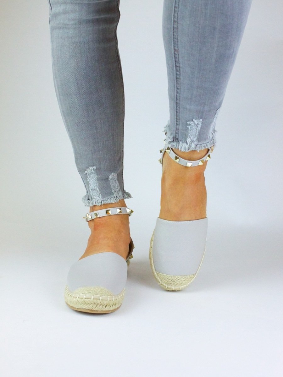 Portia Grey Stud Espadrilles