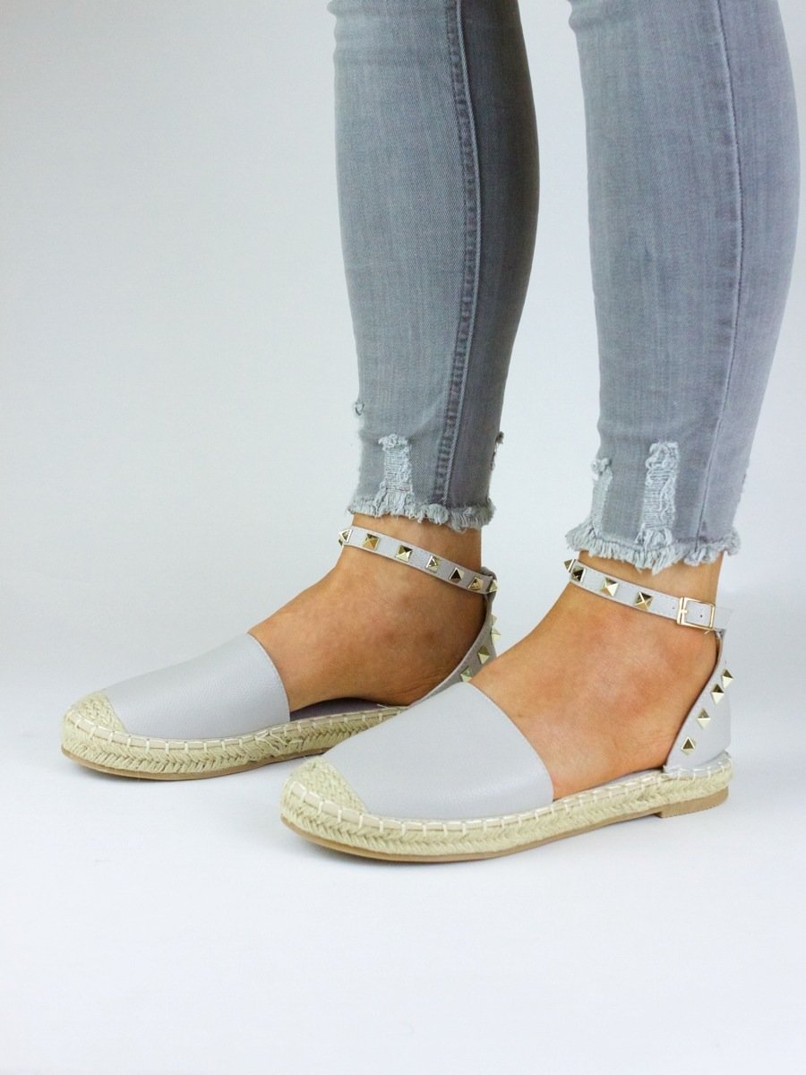 Portia Grey Stud Espadrilles