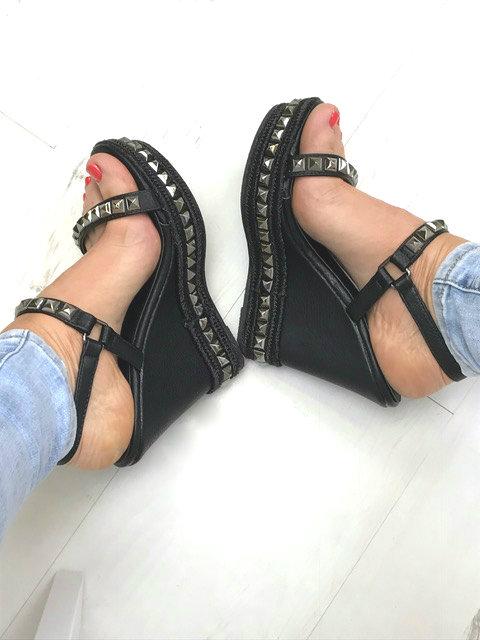 Rachel Black Studded Stacked Wedges