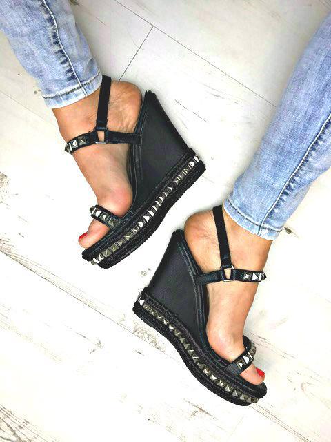 Rachel Black Studded Stacked Wedges