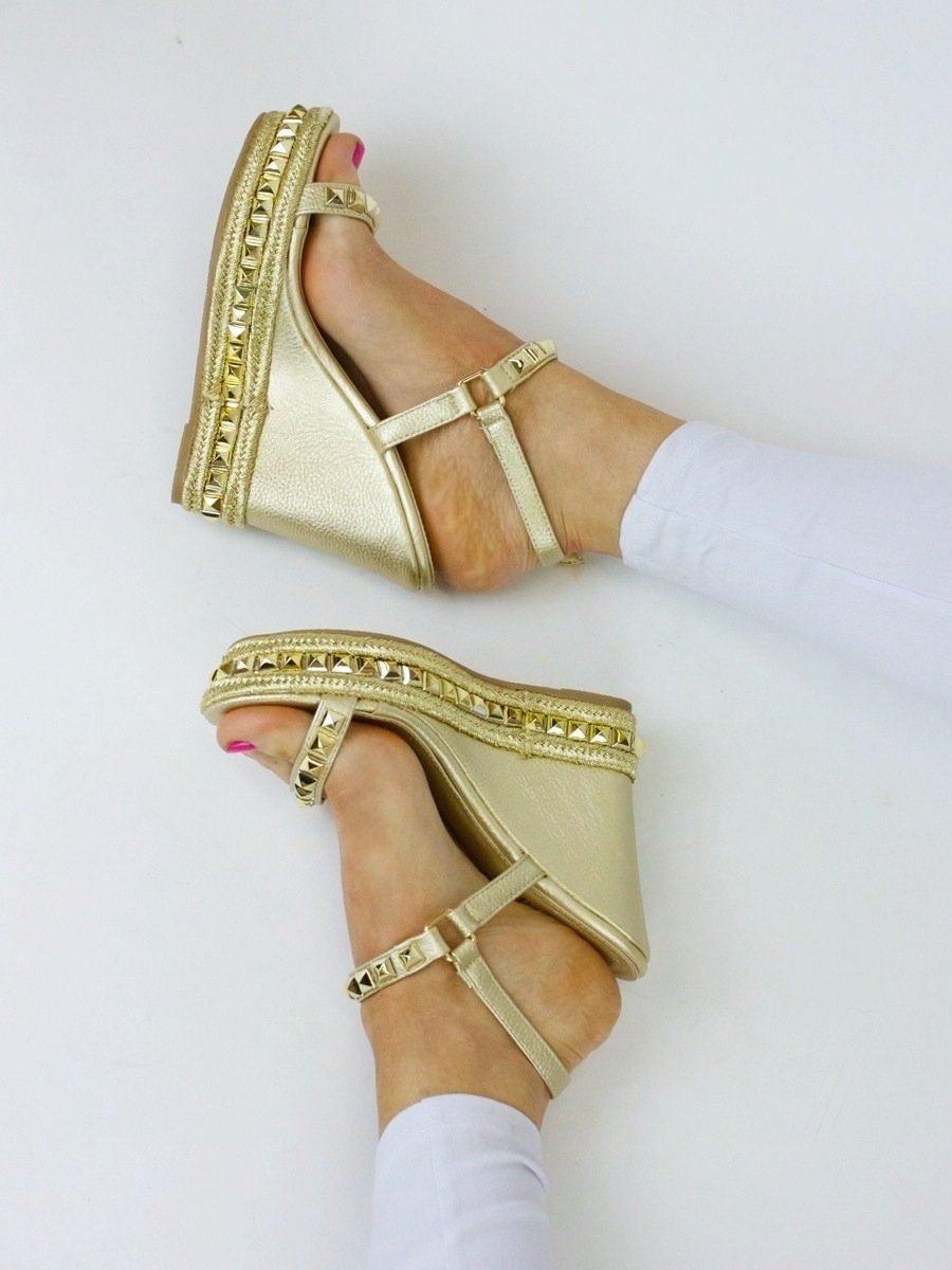 Rachel Gold Studded Stacked Wedges