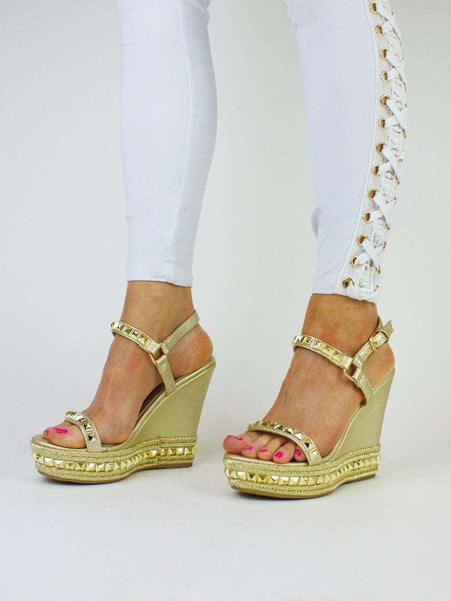 Rachel Gold Studded Stacked Wedges