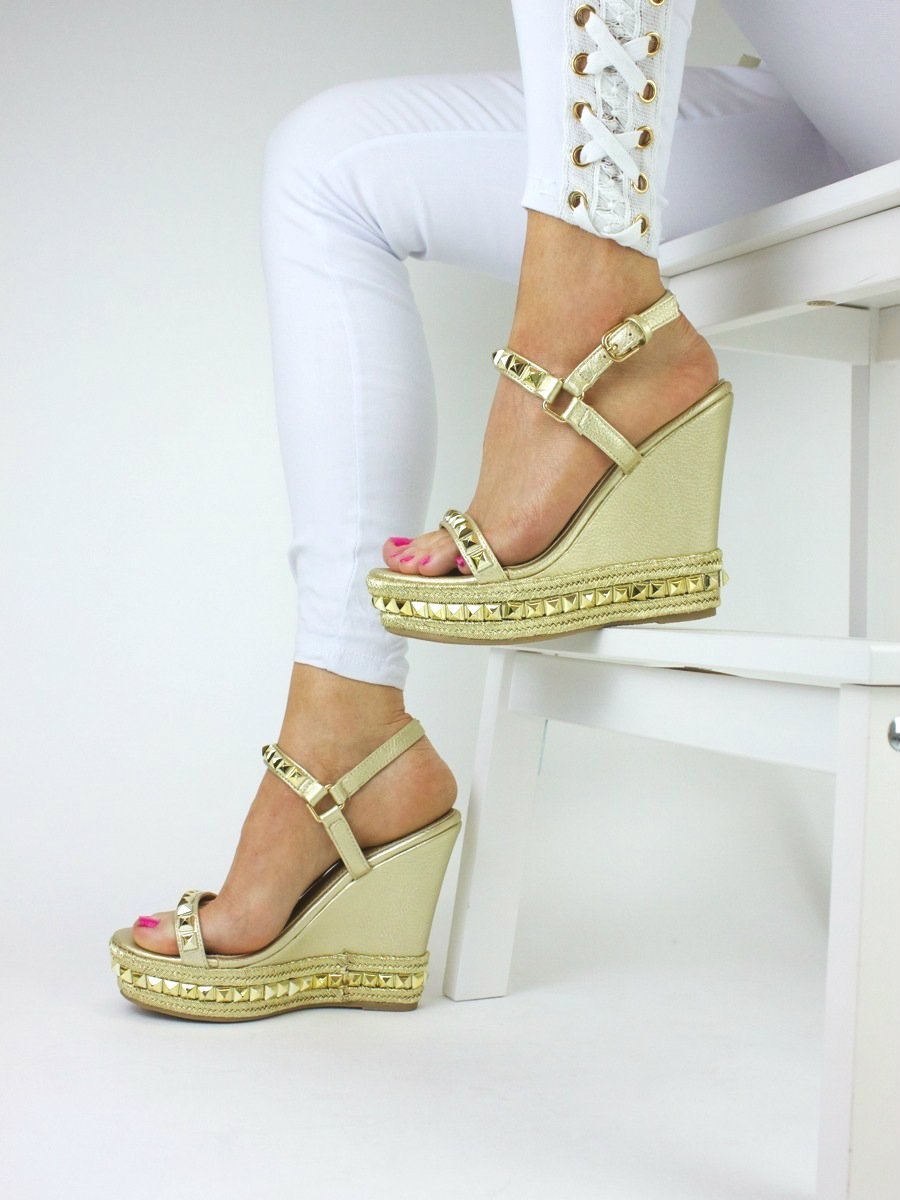 Rachel Gold Studded Stacked Wedges