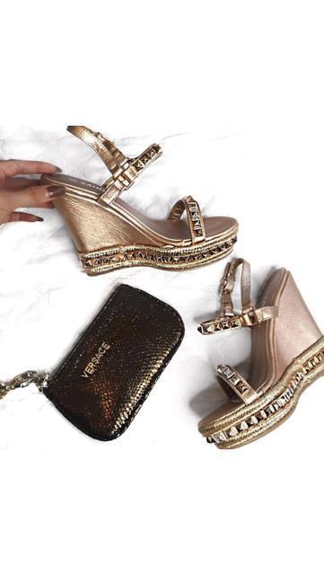 Rachel Rose Gold Studded Stacked Wedges