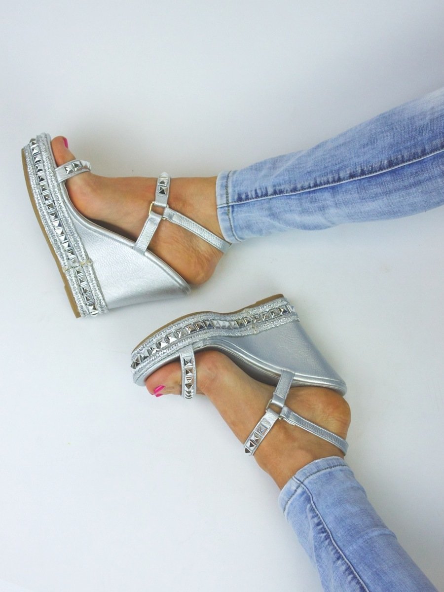 Rachel Silver Studded Stacked Wedges