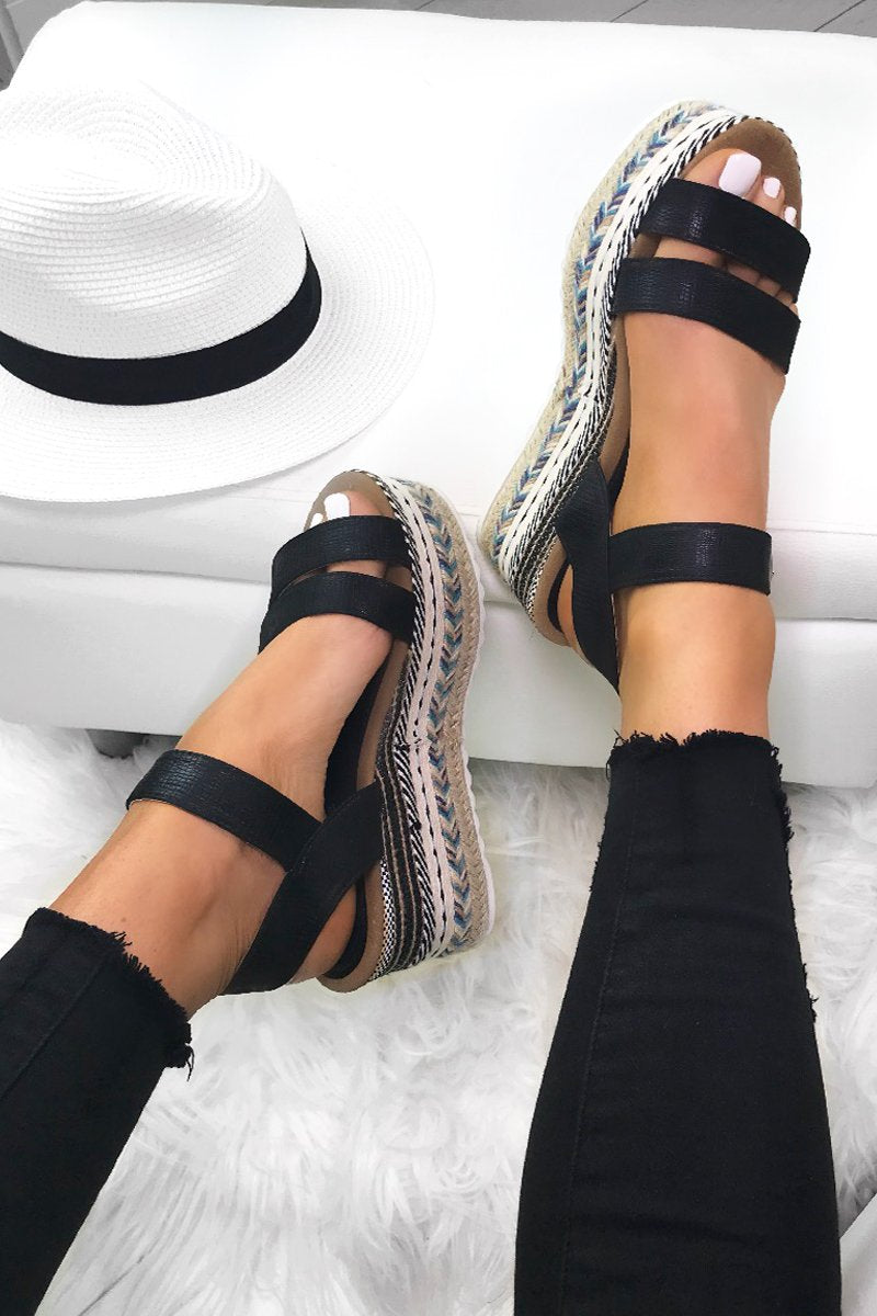 Rafaela Black Aztec Espadrille Flatforms