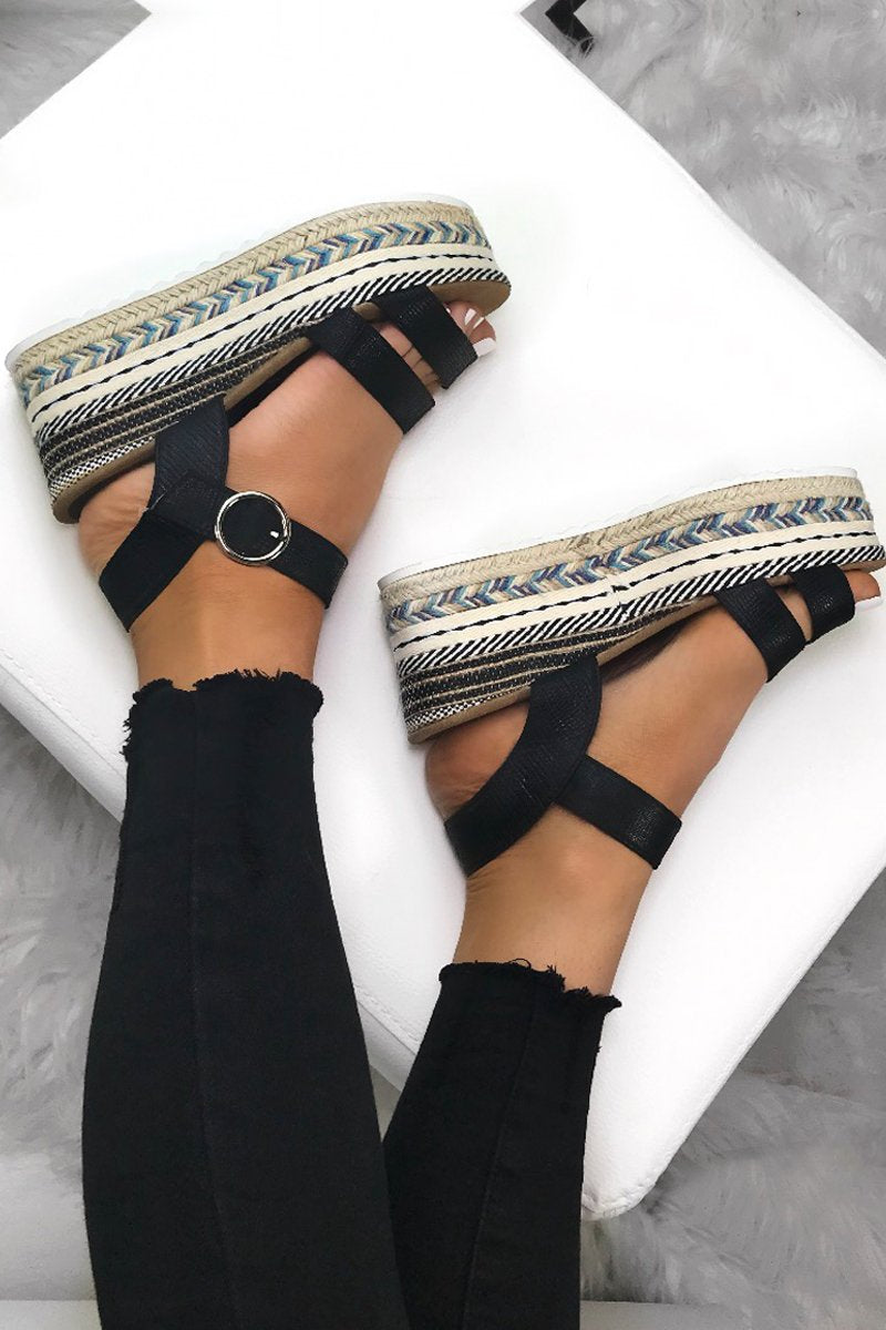 Rafaela Black Aztec Espadrille Flatforms