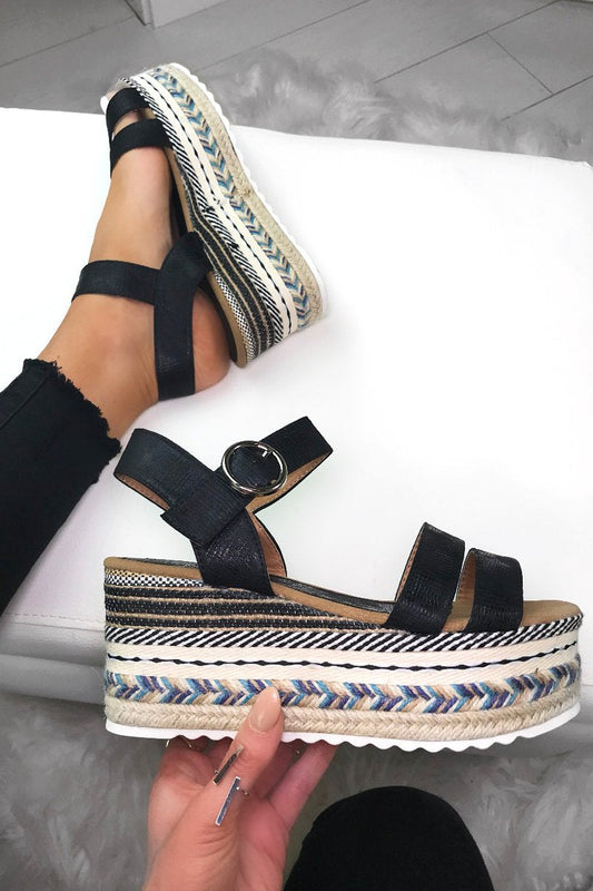 Rafaela Black Aztec Espadrille Flatforms