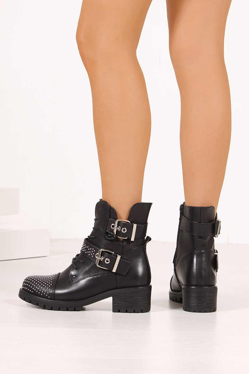 Remi Black Studded Toe Cut Out Ankle Boots