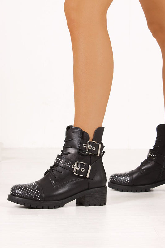 Remi Black Studded Toe Cut Out Ankle Boots