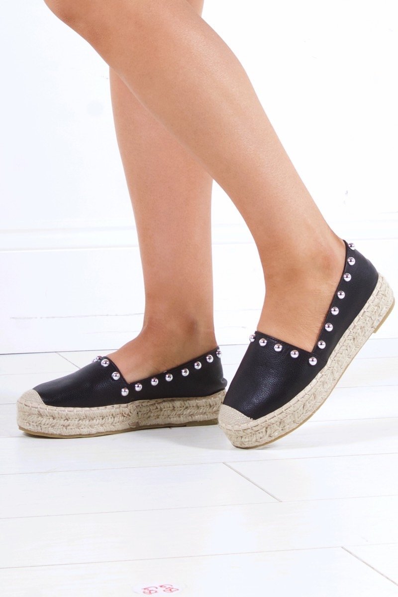 Renee Black Stud Espadrilles With Silver Detail