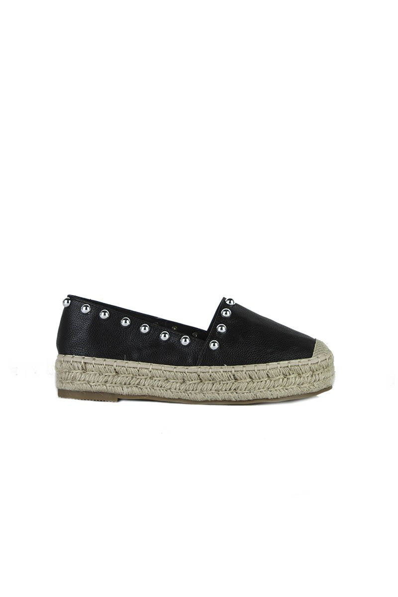 Renee Black Stud Espadrilles With Silver Detail