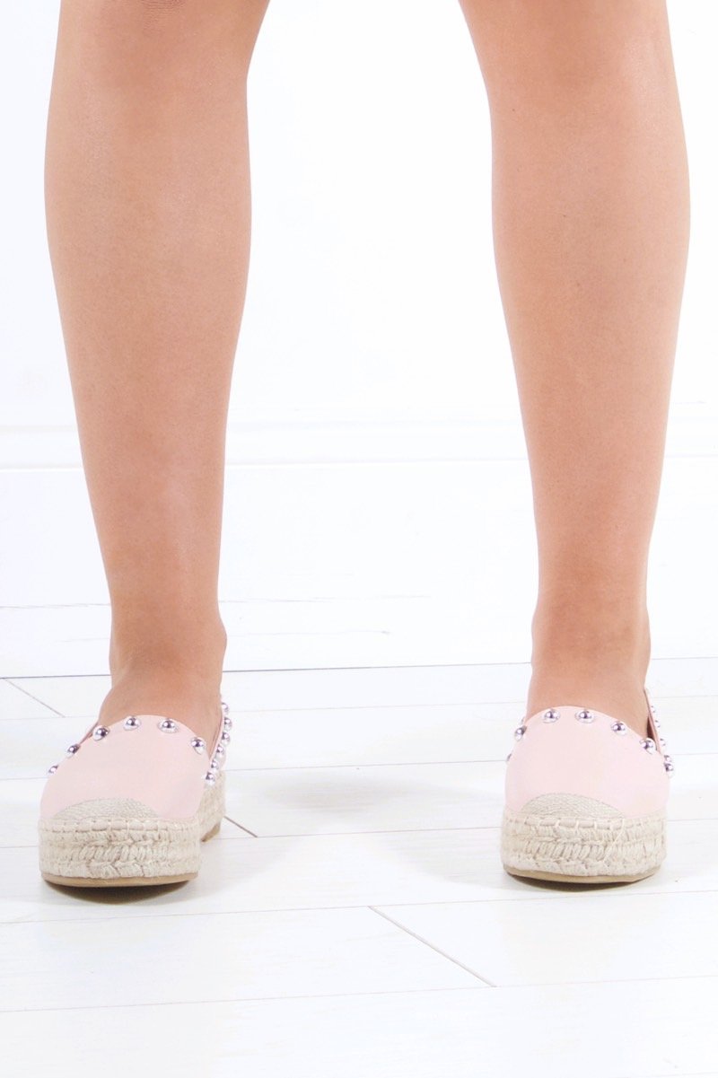 Renee Pink Stud Espadrilles With Silver Detail