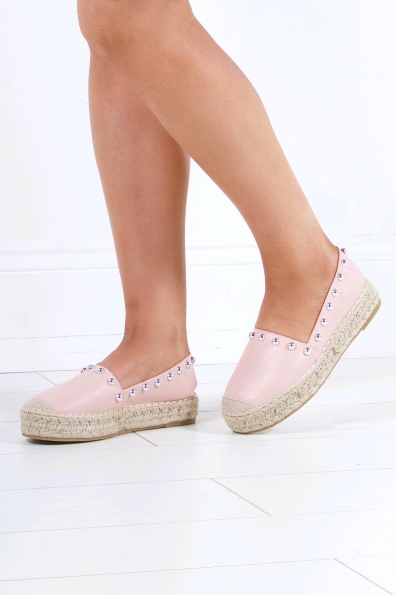 Renee Pink Stud Espadrilles With Silver Detail