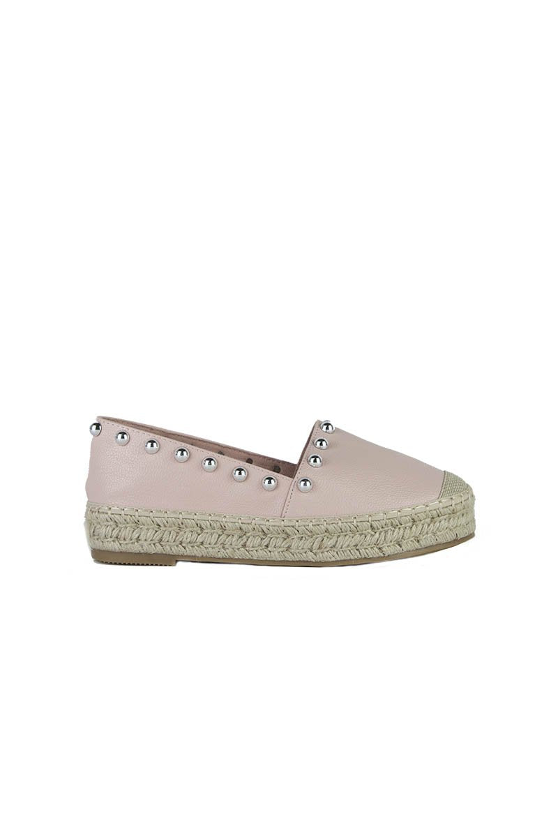 Renee Pink Stud Espadrilles With Silver Detail