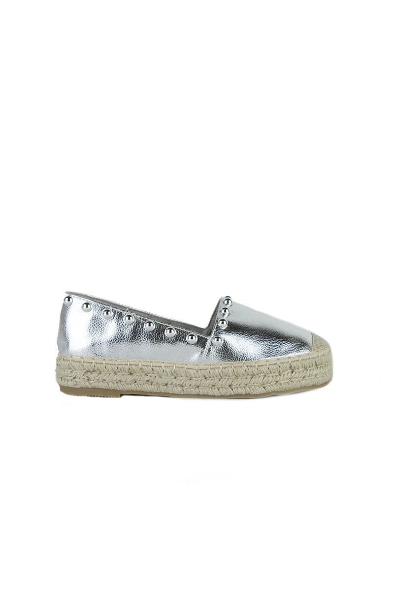 Renee Silver Stud Espadrilles With Silver Detail